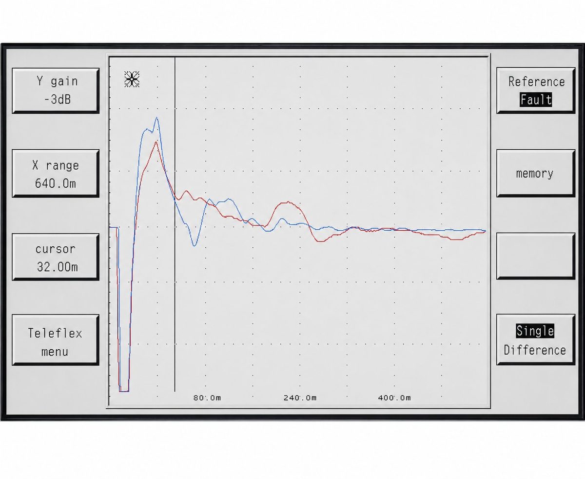 Écran SEBA KMT Teleflex — mesure TDR comparée 3 phases